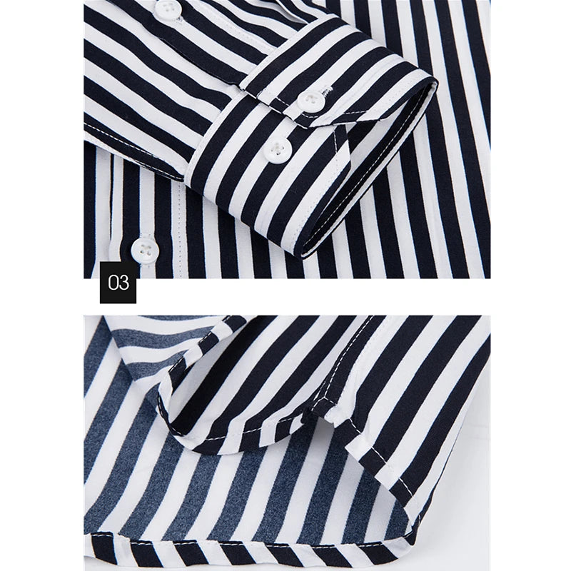 2026 Men's Classic Striped Shirt, Single-breasted Long-sleeved Shirts Autumn New Top Red Blue Black Slim Version Male Chemise
