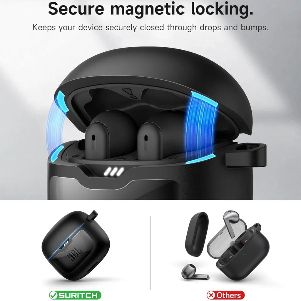 SURITCH Case for JBL Tune Flex 2 / JBL Tune Flex Rugged Shockproof with Carabiner Magnetic Lid Lock Cleaning Kit Removal Tool