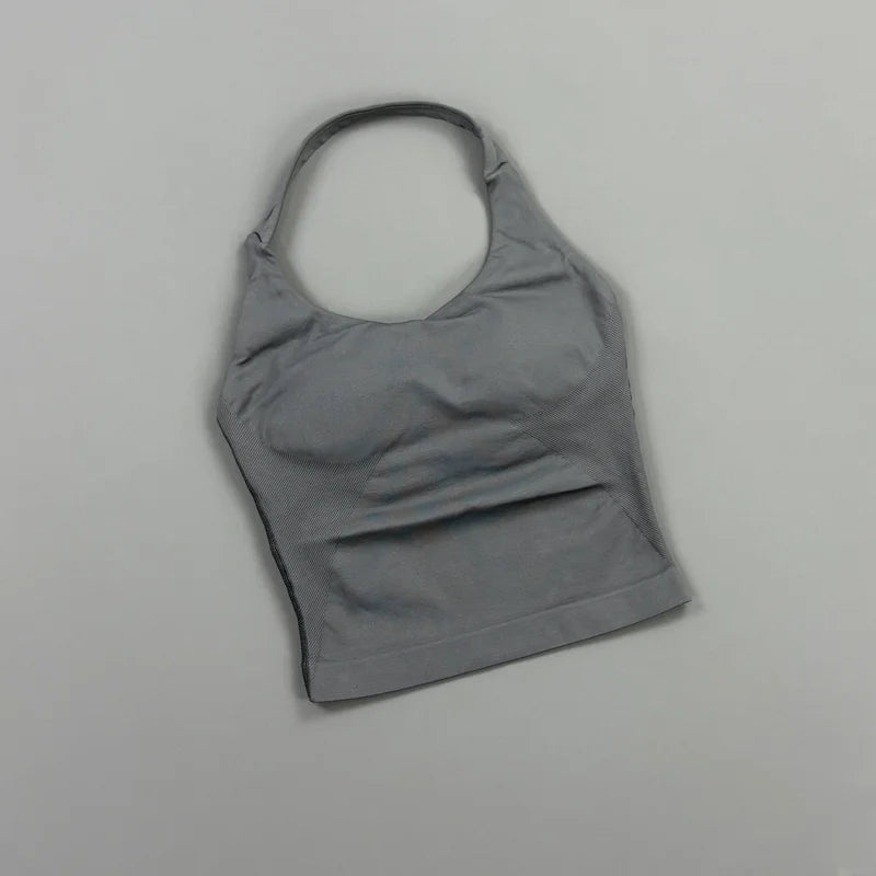 HISTELLO Impact Halter Top Women Gym Clothing Backless Seamless Sports Yoga Vest Running Fitness Workout Sleeveless Tank Top