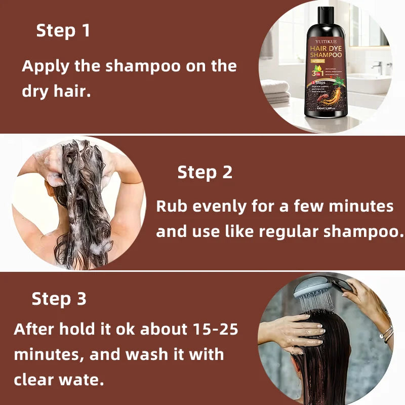 YUITIKUE Light Brown Hair Dye Shampoo 100ml 3-in-1 Gray Coverage Instant Moisturizing Hair Color Care
