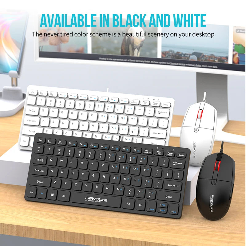 FRIWOL KT-100 Wired  Keyboard Mouse Set 78 Key Mini Portable Keyboard USB Desktop Laptop Office Home Light voice