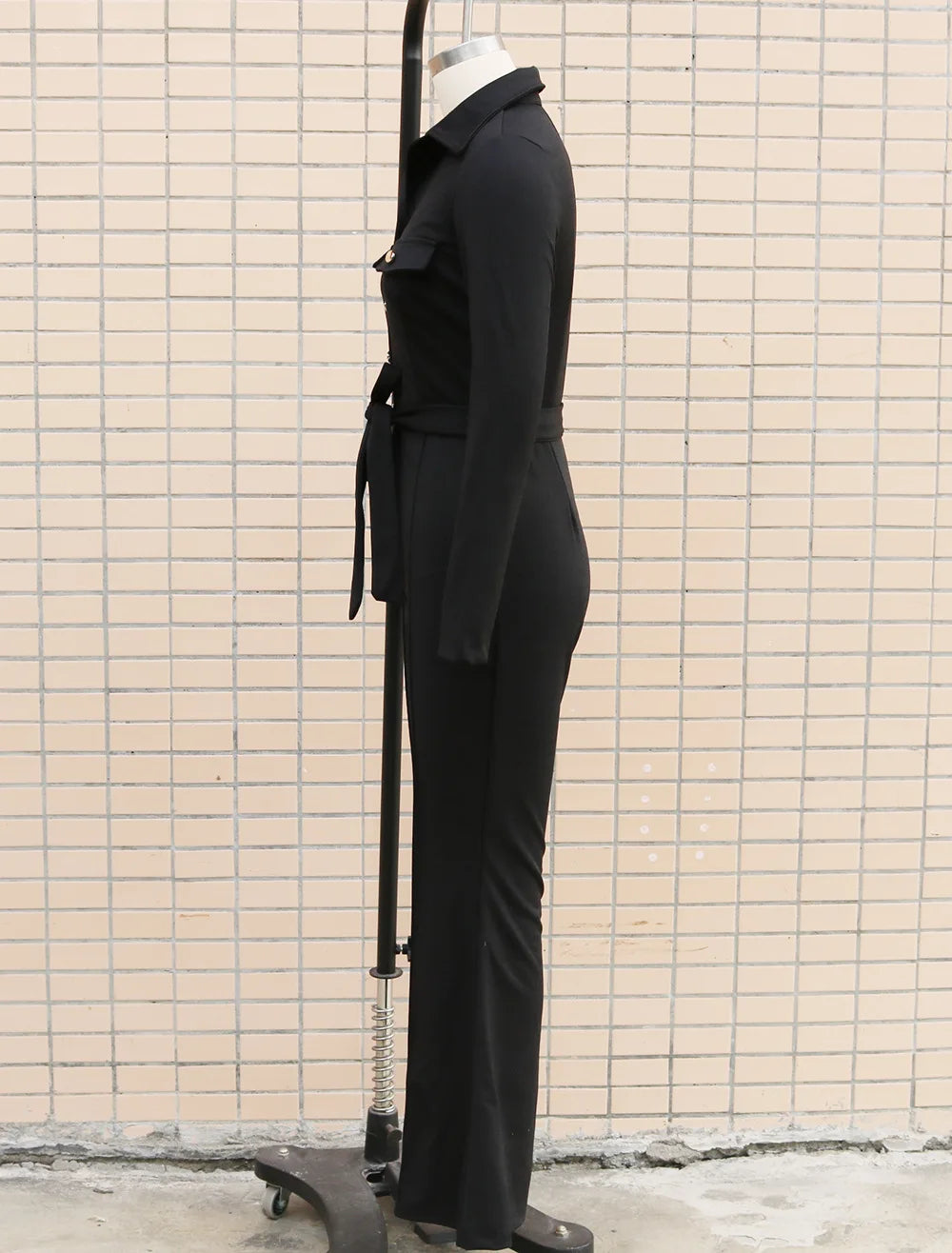 Women's Autumn Winter Elegant Turn Collar Long-Sleeve Shirt Jumpsuit Rompers