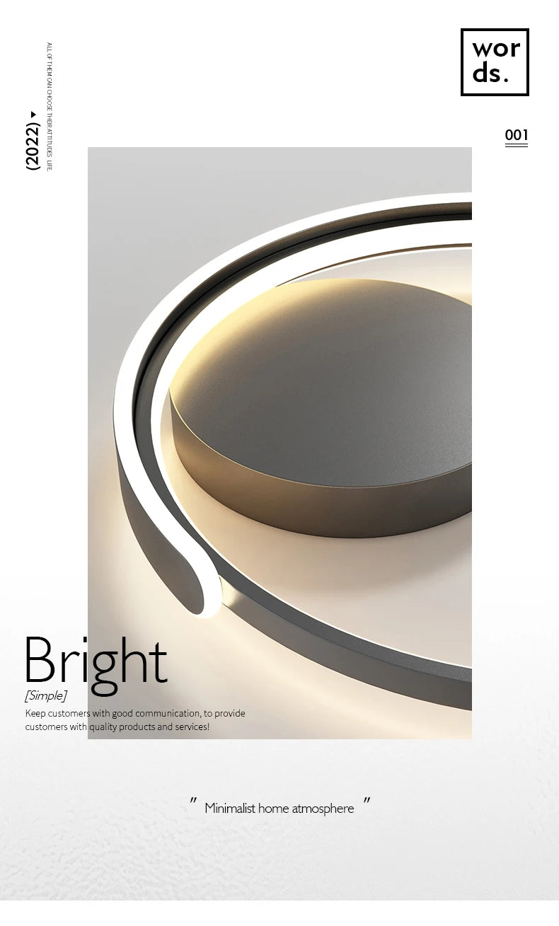 Modern Led Ceiling Light The Bedroom Black White Square Ring Lamp Living Room Study Nursery Indoor Lighting Fixture
