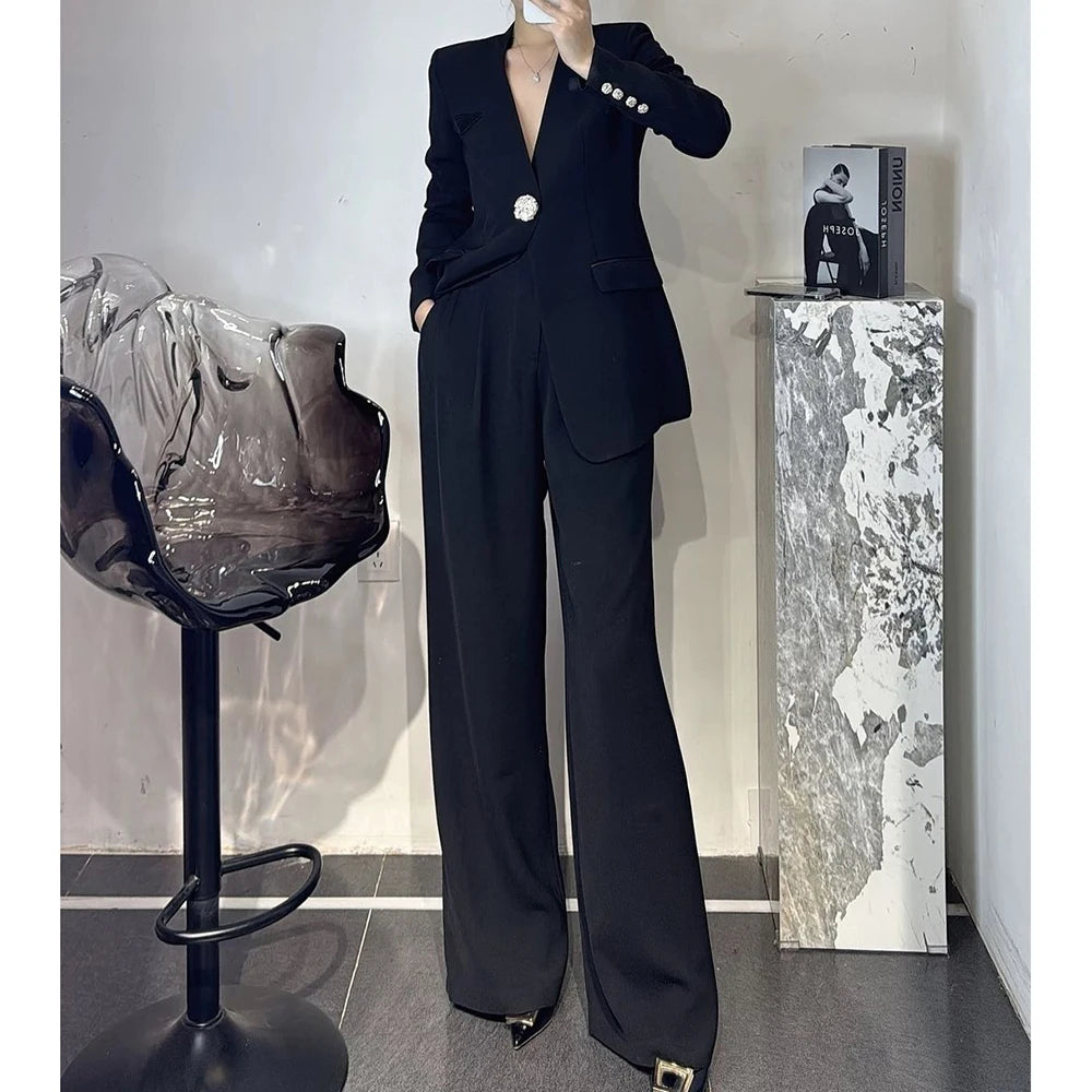 Fashion Solid Color Women 2 Piece Pants Sets With Blazer Single Button Slim Fit Elegant Clothing Jacket Trousers Outfits 2026