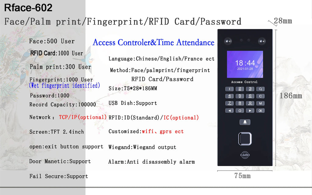 500 Face 300 Figner 2.4Inch LCD TCP/IP USB Biometric Fingerprint Face Access Control Time Attendance System 125khz RFID Card