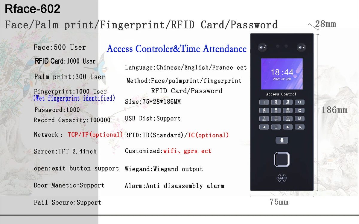 500 Face 300 Figner 2.4Inch LCD TCP/IP USB Biometric Fingerprint Face Access Control Time Attendance System 125khz RFID Card