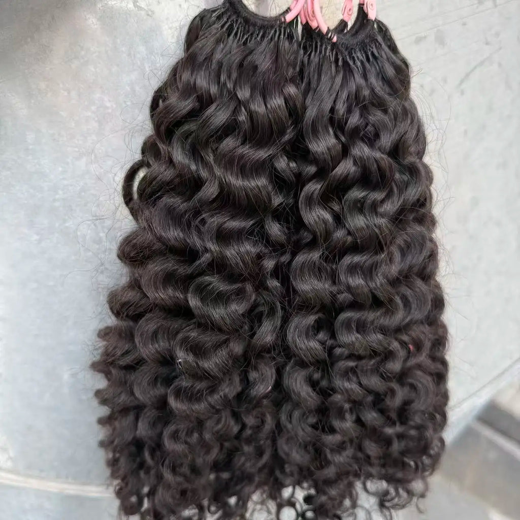 Pre-Separated Feather Crochet Human Hair Bundles Jerry Kinky Curly Deep Wave Hair Miracle Knots Braiding hair for Women