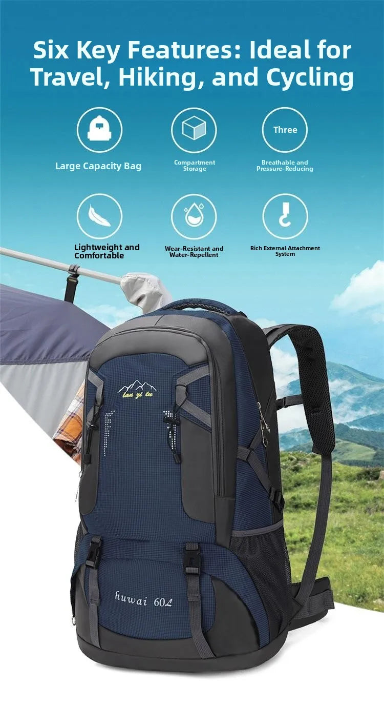 Outdoor Travel Backpack 60L Large Capacity Men's Women's Climbing Bag Luggage Multifunctional Bookbag Lightweight Waterproof
