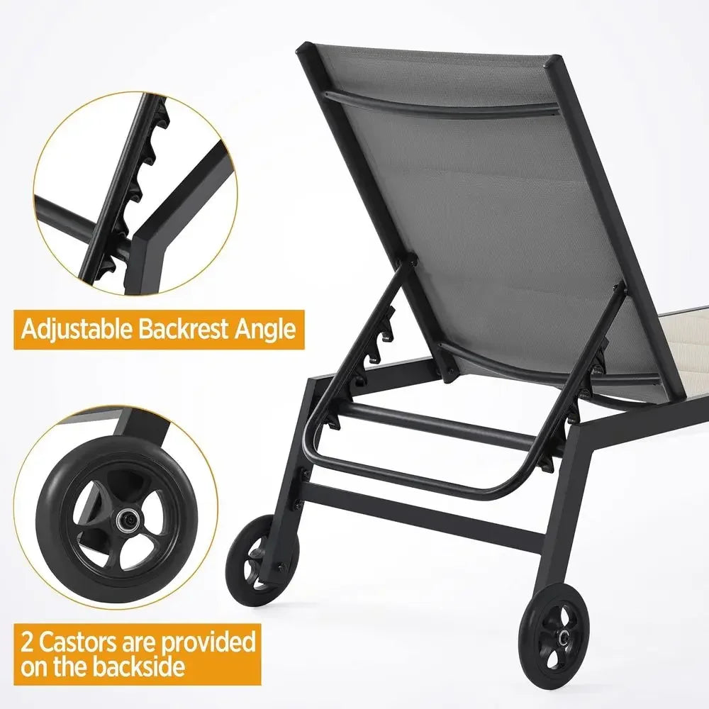 Weather-Resistant Outdoor Reclining Chaise Lounge with Wheels, 5-Position Adjustable, Ideal for Patio, Pool, Beach, Yard - Gray