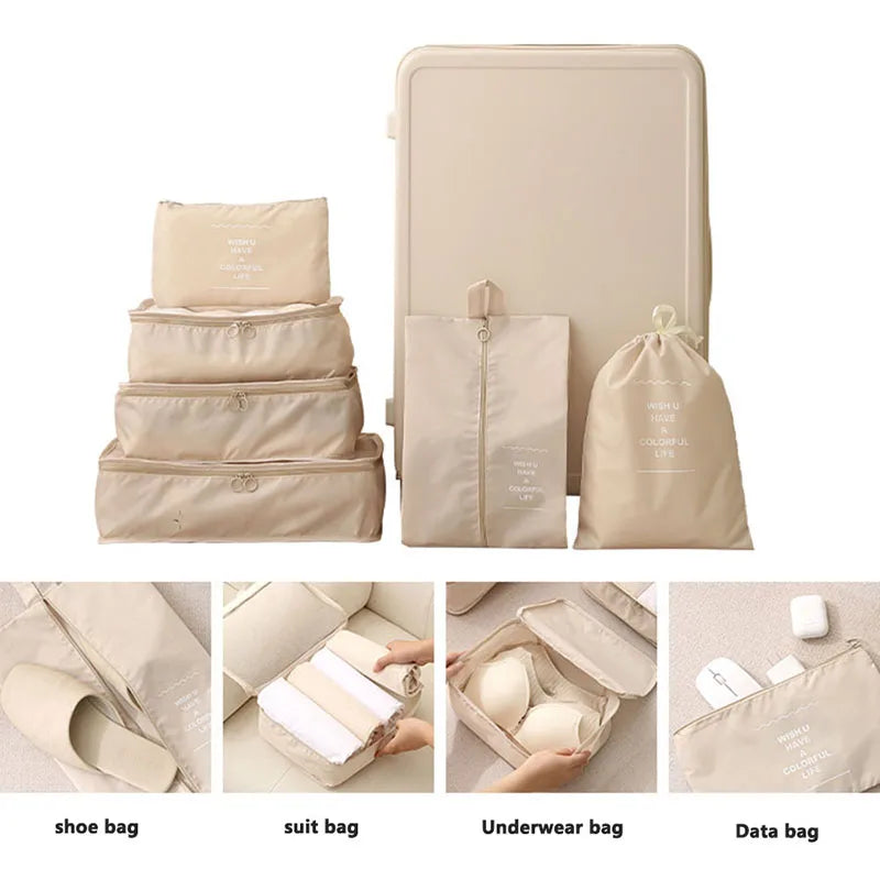 11Pcs Travel Packing Cubes Set Waterproof Luggage Organizer Drawstring Storage Bags for Clothes Shoes Underwear Cosmetic