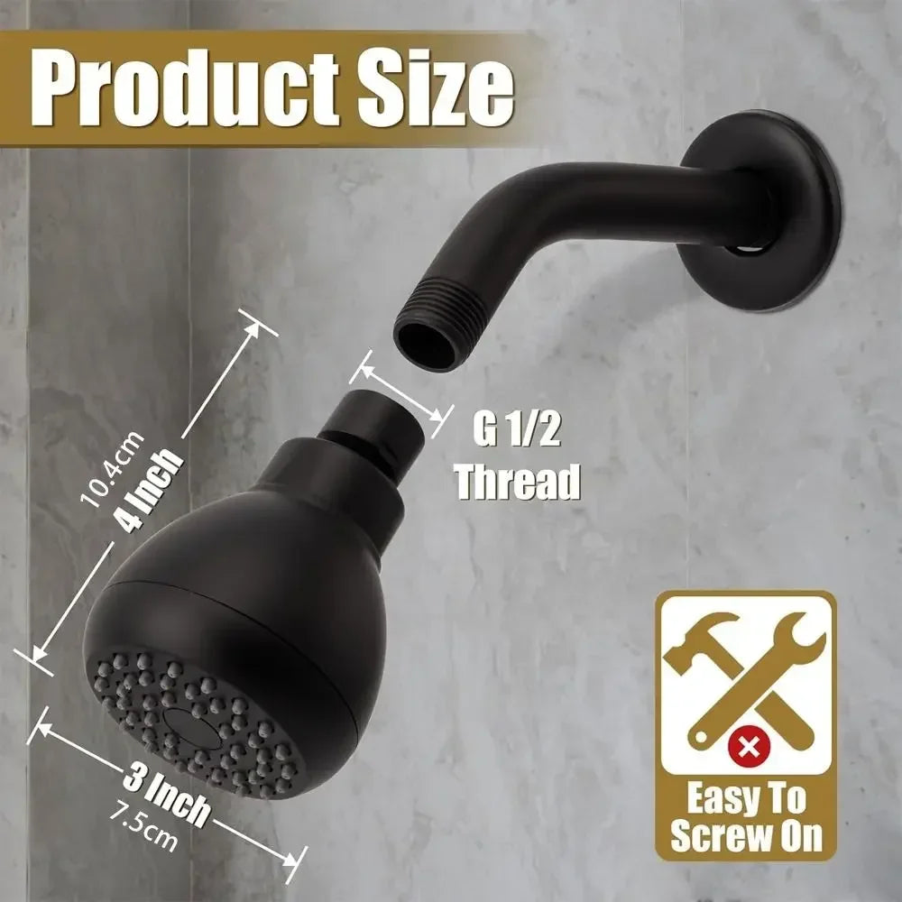 Bathroom Rain Shower Head Matte Black 360 Degree Rotation Powerful Water Flow Overhead Shower