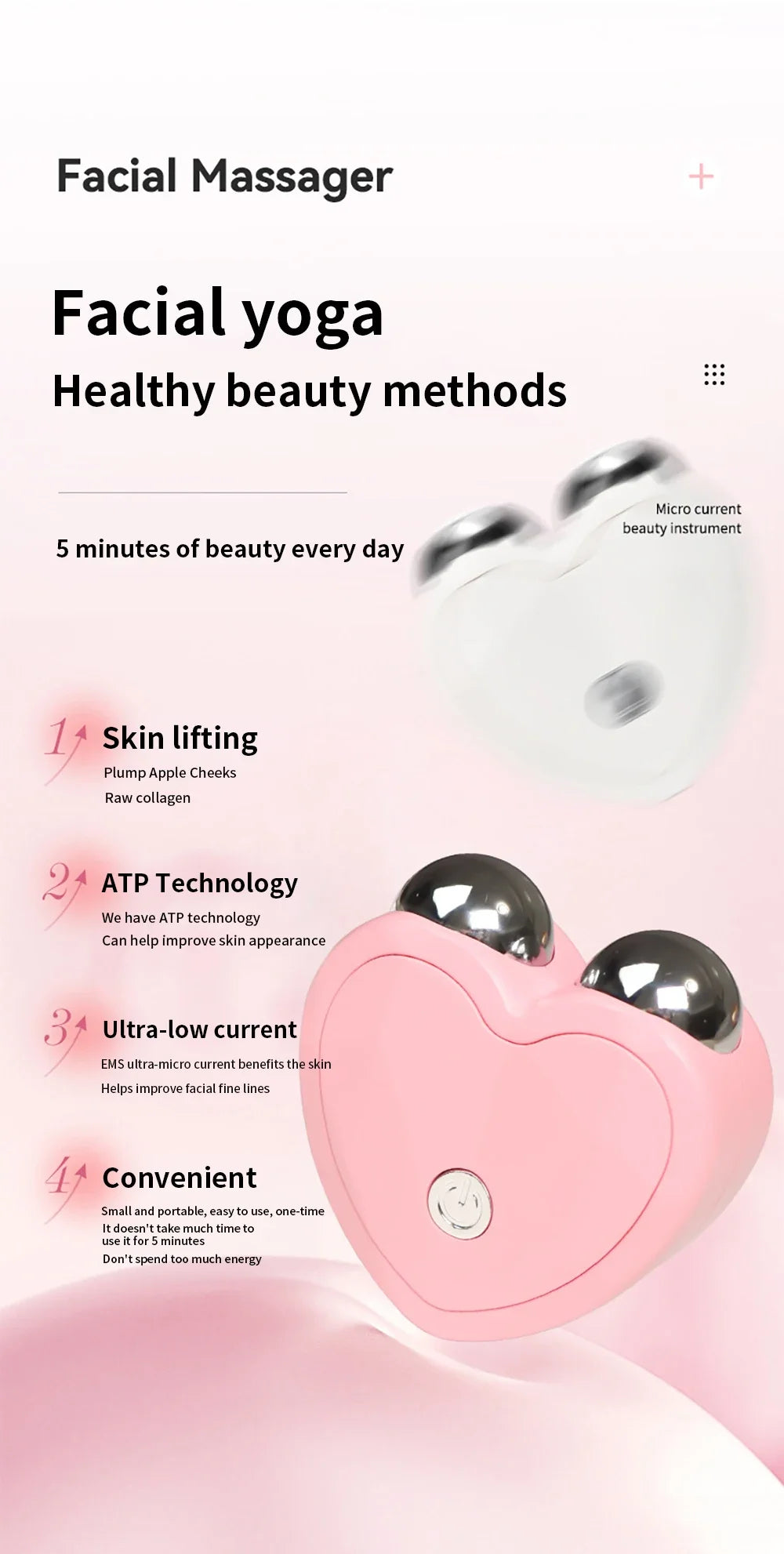 Face Lifting Machine Facial Massager EMSMicrocurrent Roller Skin Tightening Charging Facial Anti Wrinkle Rejuvenation Beauty