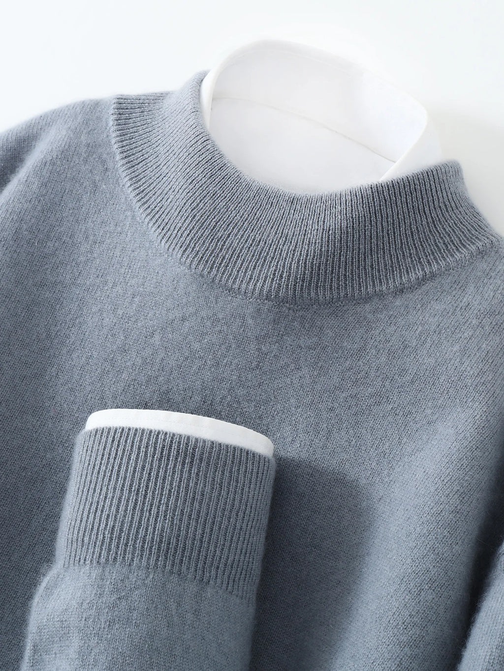 Autumn/Winter Men's 100% Pure Cashmere Pullover Business Casual Solid Knitted Sweater Loose Half High Neck Tops Thick Jumper