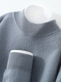 Autumn/Winter Men's 100% Pure Cashmere Pullover Business Casual Solid Knitted Sweater Loose Half High Neck Tops Thick Jumper