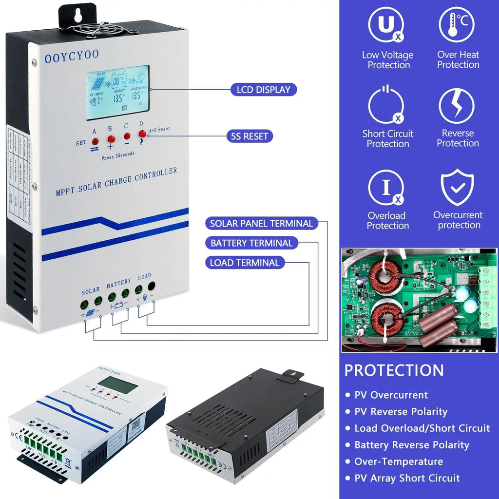 OOYCYOO 60A Solar Charge Controller MPPT 12V 24V 36V 48V Controller 60amp Solar Charge Regulator MPPT