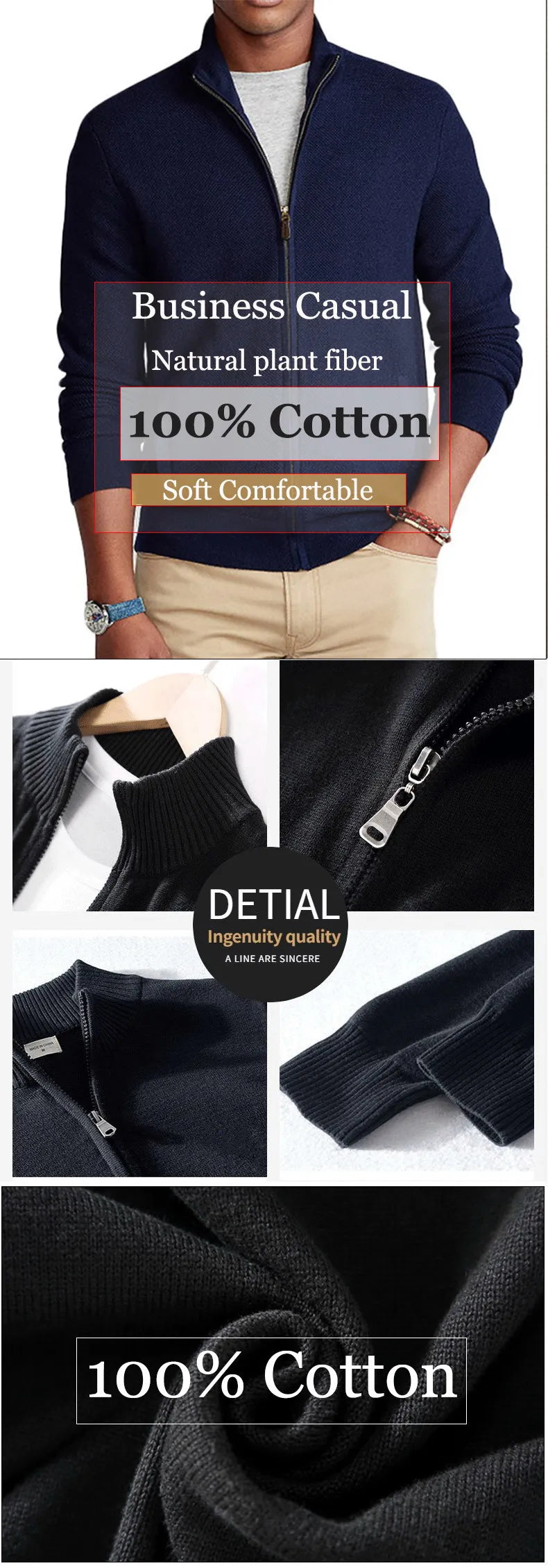 100% pure cotton Knit Autumn Winter 2025 Men's Stretchable Warm Knit Cardigan, Daily Commute Sweater.