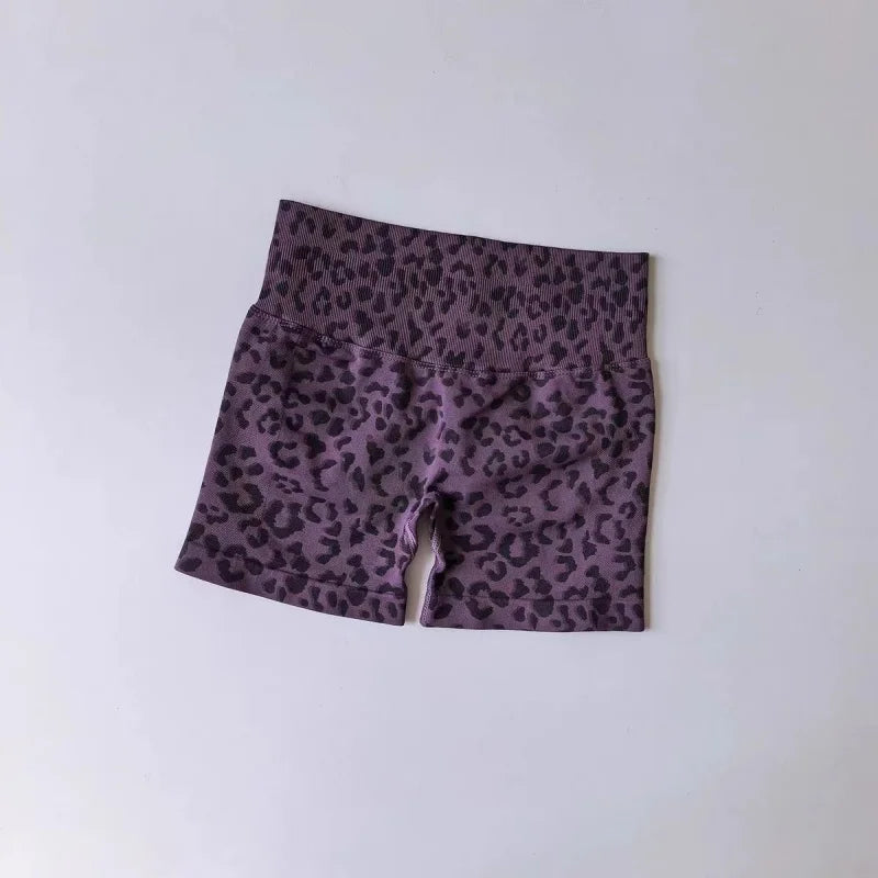 Sexy Leopard Print Seamless Yoga Shorts High Waist Peach Butt Lift Tummy Control 4-Way Stretch Breathable Workout Cycling Pants