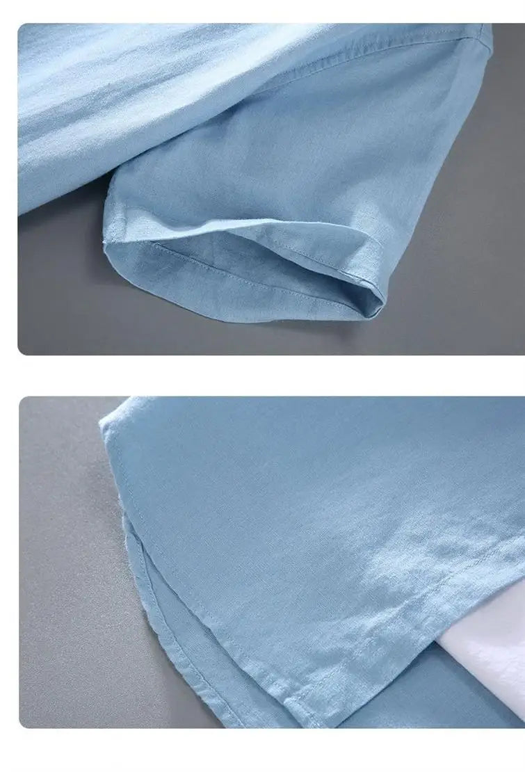 Men's Short-Sleeved Shirt Summer Streetwear Plain Color Stand Collar Casual Beach Style plus Size M-5XL