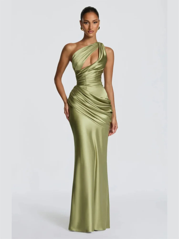 Women Fashion Solid Pleated Halter Dress Waist-cinching Sleeveless Backless Split Maxi Dresses 2026 Sexy Summer Lady Party Gowns