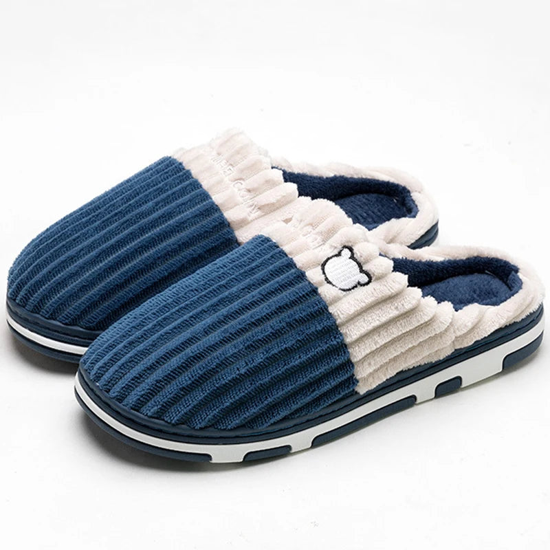 Smile Pop Women Confinement Soft Cotton Slippers Warm Non-slip Plush Home Cotton Slippers Men Winter Couple Cotton Slippers