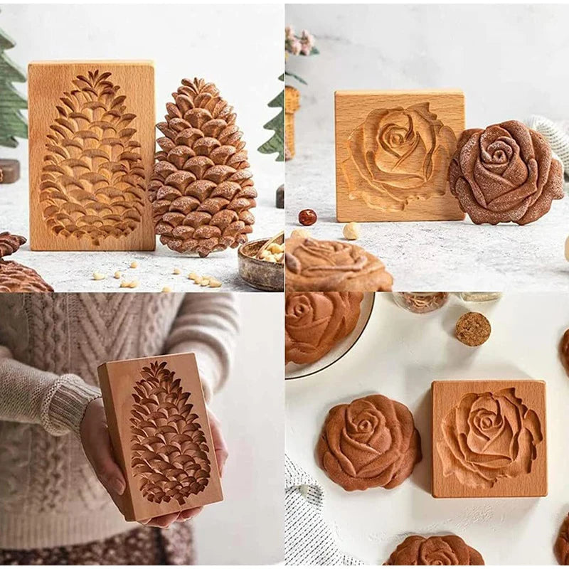 3D Cookie Baking Molds Wooden Gingerbread Mold Press Pumpkin Embossing Tools for Cake Decor DIY Kitchen Gadgets Cookies Moulds