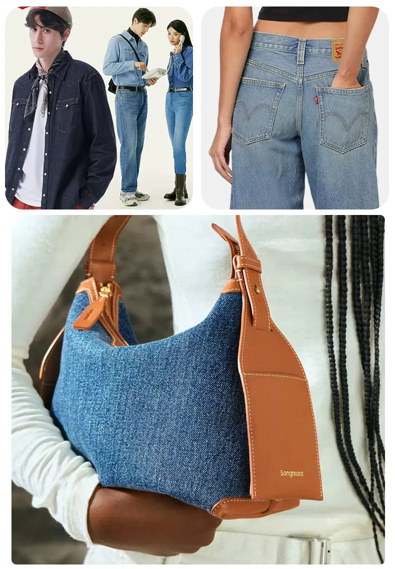 Twill Cotton Denim Fabric By The Meter for Jeans Clothes Dresses Handbags Shoes Hats Sewing Cloth Wearable Blue Black