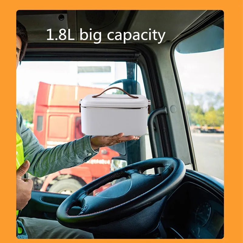 1.8L Car Microwave Oven 12V/24V Multi-Functional Rice Cooker Large Capacity Water-Free Heating Lunch Box