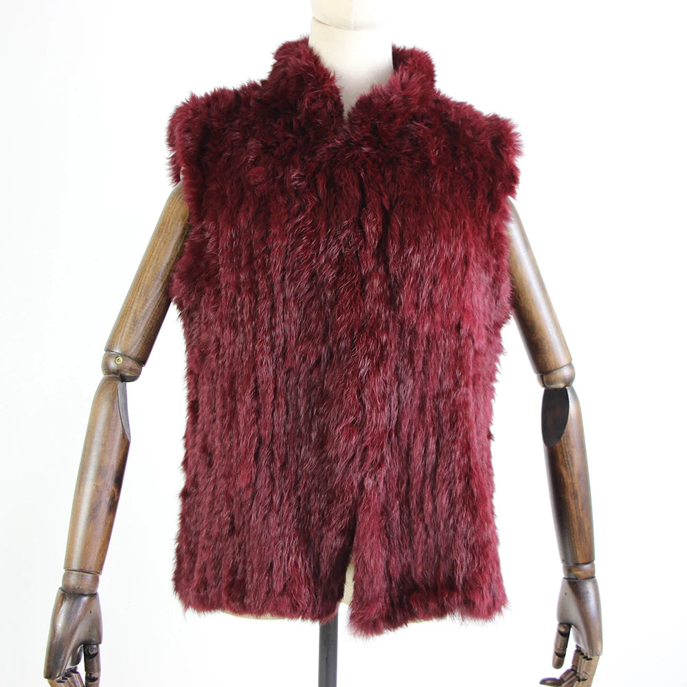 17 colors woman girl real rabbit fur vest jacket spring winter warm genuine rabbit fur knit coat vest black beige