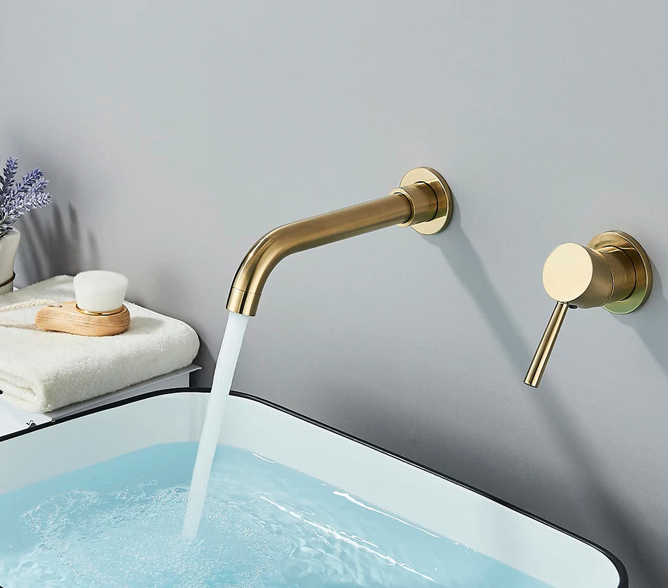 Brushed Gold/Black Basin Faucet Concealed Wall Mounted For Bathroom Faucets Bath Basin Sink Tap Bathtub Hot And Cold Water Mixer
