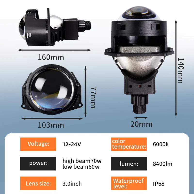 Carolyn 3-inch bi led projector, car and motorcycle lens, headlight, high-power 24V lens, car modification lamp, high and low di
