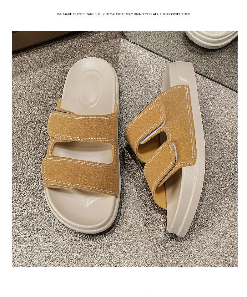 Birkent Men's Sandals Summer 2026 Outdoor Sports Beach Flat Slippers Thick Bottom Anti-slip Wear-resistant Casual Slip-ons