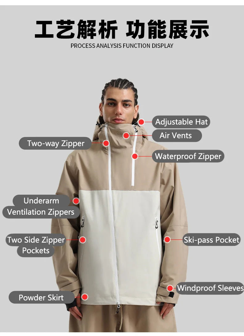 Gsou Snow 2025 Unisex Color-Block Ski Suit Loose Fit Snowboard Waterproof Windproof Breathable Professional Winter Outdoor Wear
