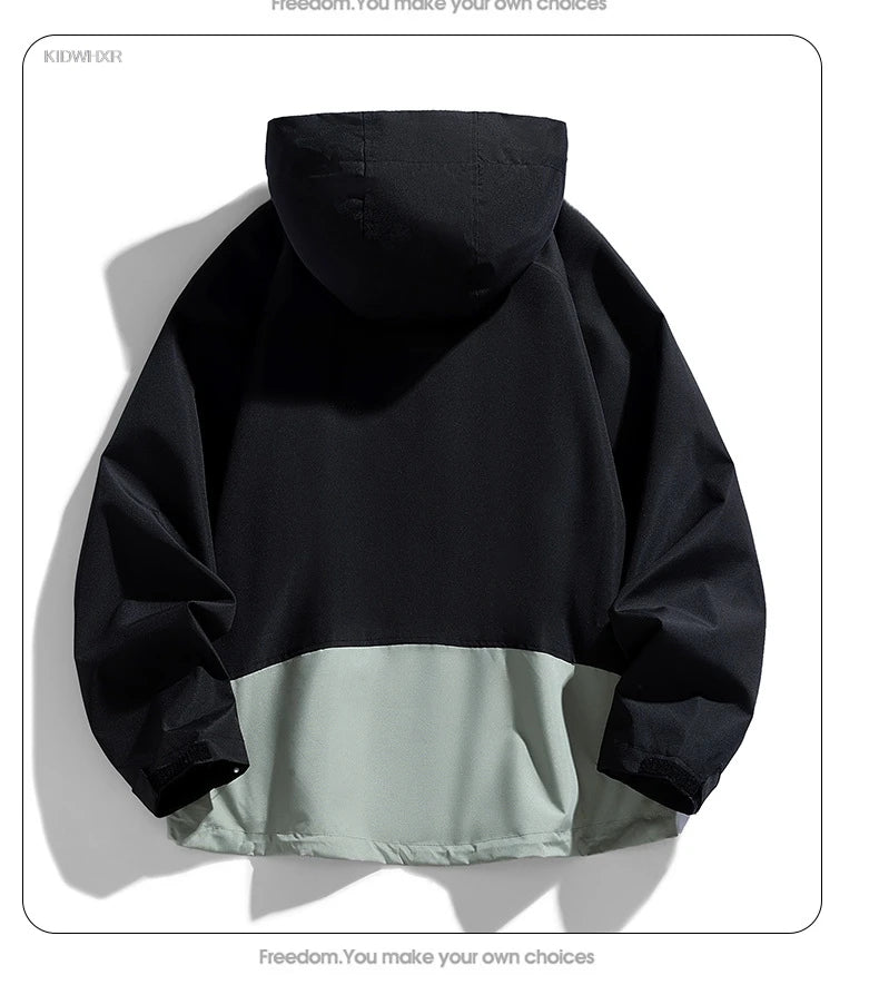 Man Jacket Spring Thin Contrast Color Long Sleeve Zipper Male Coat Loose Breathable Hooded Outdoor Sport Casual Men Outerwear