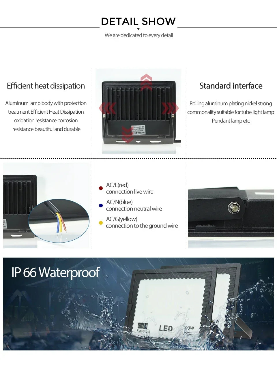 Security Lights Outdoor Motion Sensor Led Pir Floodlight 10W 20W 30W 50W 100W  IP66 Waterproof Outside Wall Light Garden Doorway