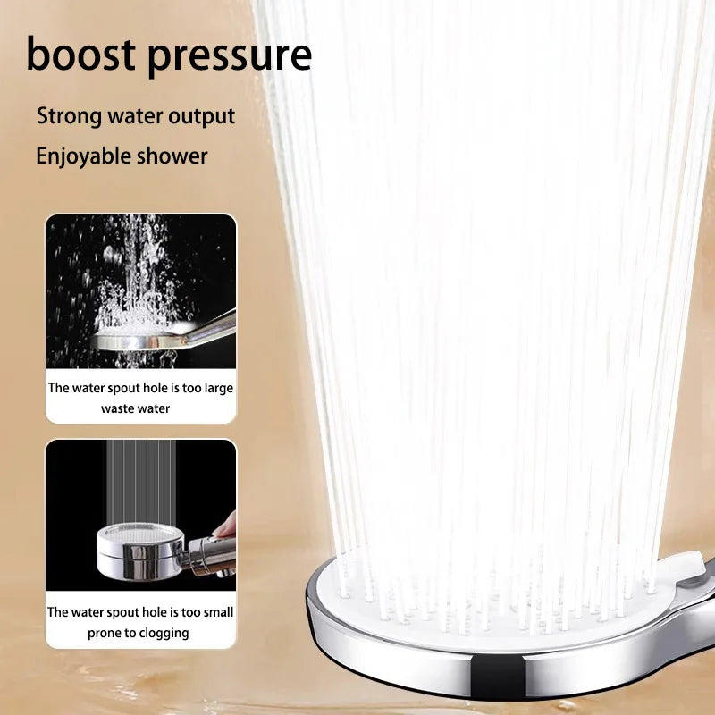 Bathroom Shower Head 5-function Large Water Output Booster Filter Handheld Shower One-button Water Stop Silicone Panel