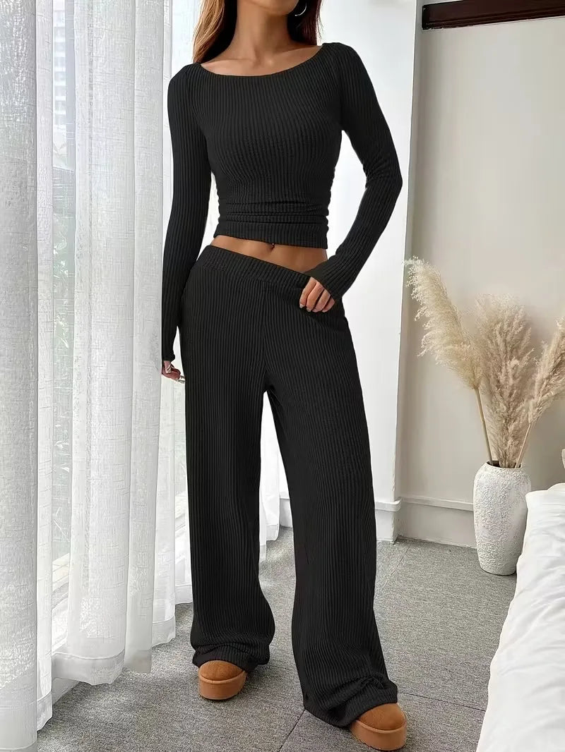Casual Workout Two Piece Sets Woman Outfits Crop Long Sleeves Tops Long Pants Tracksuit Suit Summer And Fall 2026 New Lounge Set
