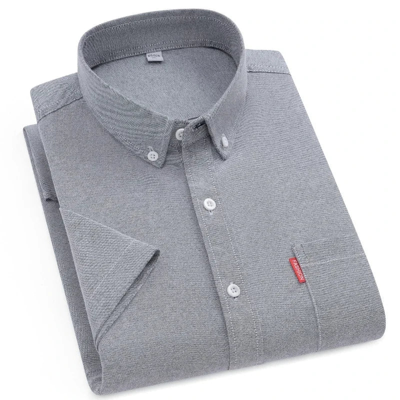 5XL 4XL Men Shirt Short Sleeves with Pockets Summer Business Solid Color Oxford 100% Cotton Men Shirt Short Sleeves White Shirt