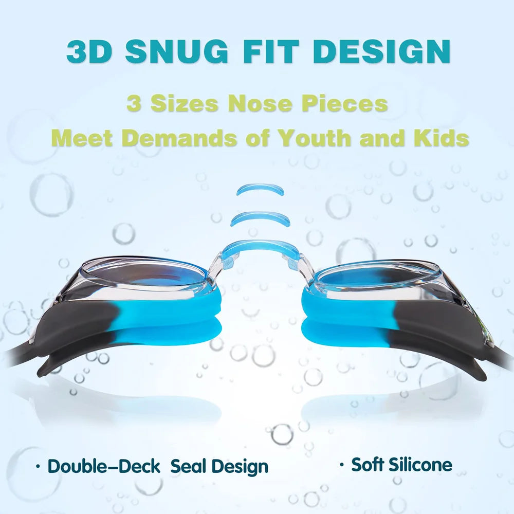Kids Swimming Goggles Waterproof Swim Eyewear Glasses Anti-fog&Leak Girls Boys Youth Quick Adjustable Strap Age 3-14 Years Old