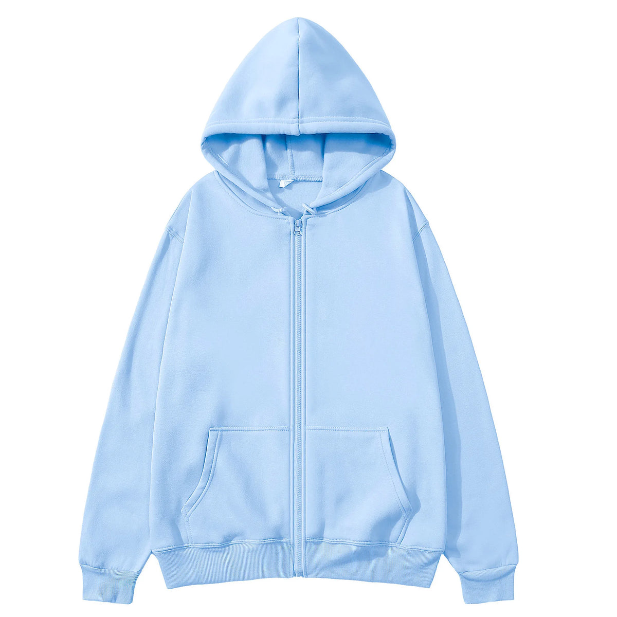 Oversized Unisex Hoodie, Solid Color Zip Up Jacket, Casual Street Trendy Plain Hooded Sweatshirt