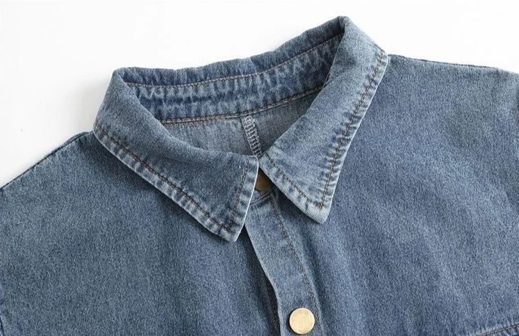 2026 Summer New Slimming Short Sleeve Midi Denim Dress Stylish Trendy Waist Cinching Women's Popular Wear
