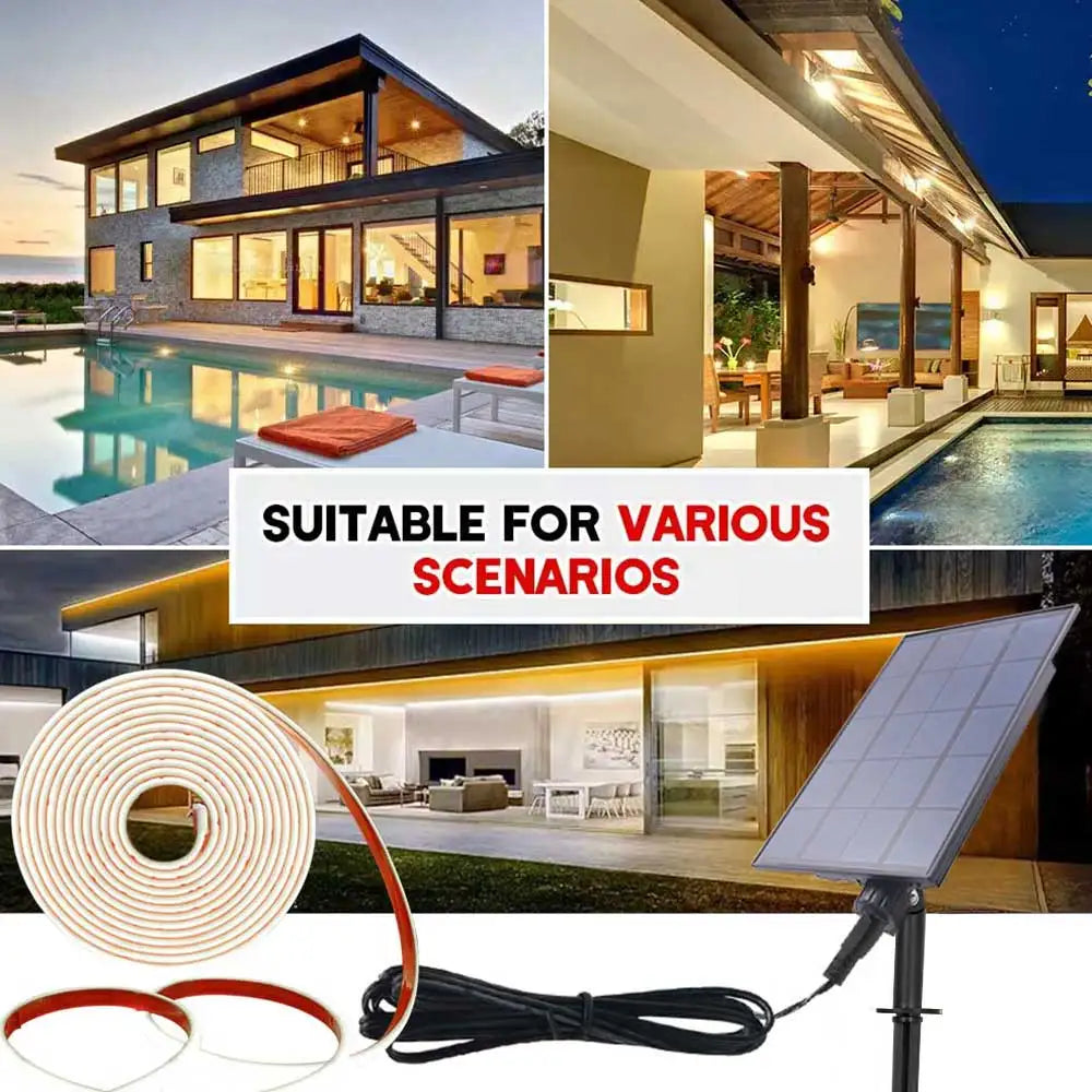 Solar Strip Ligh 24V COB Solar Neon Light Strips Waterproof IP65 Flexible Warm White High Density Linear Lighting COB LED Lights