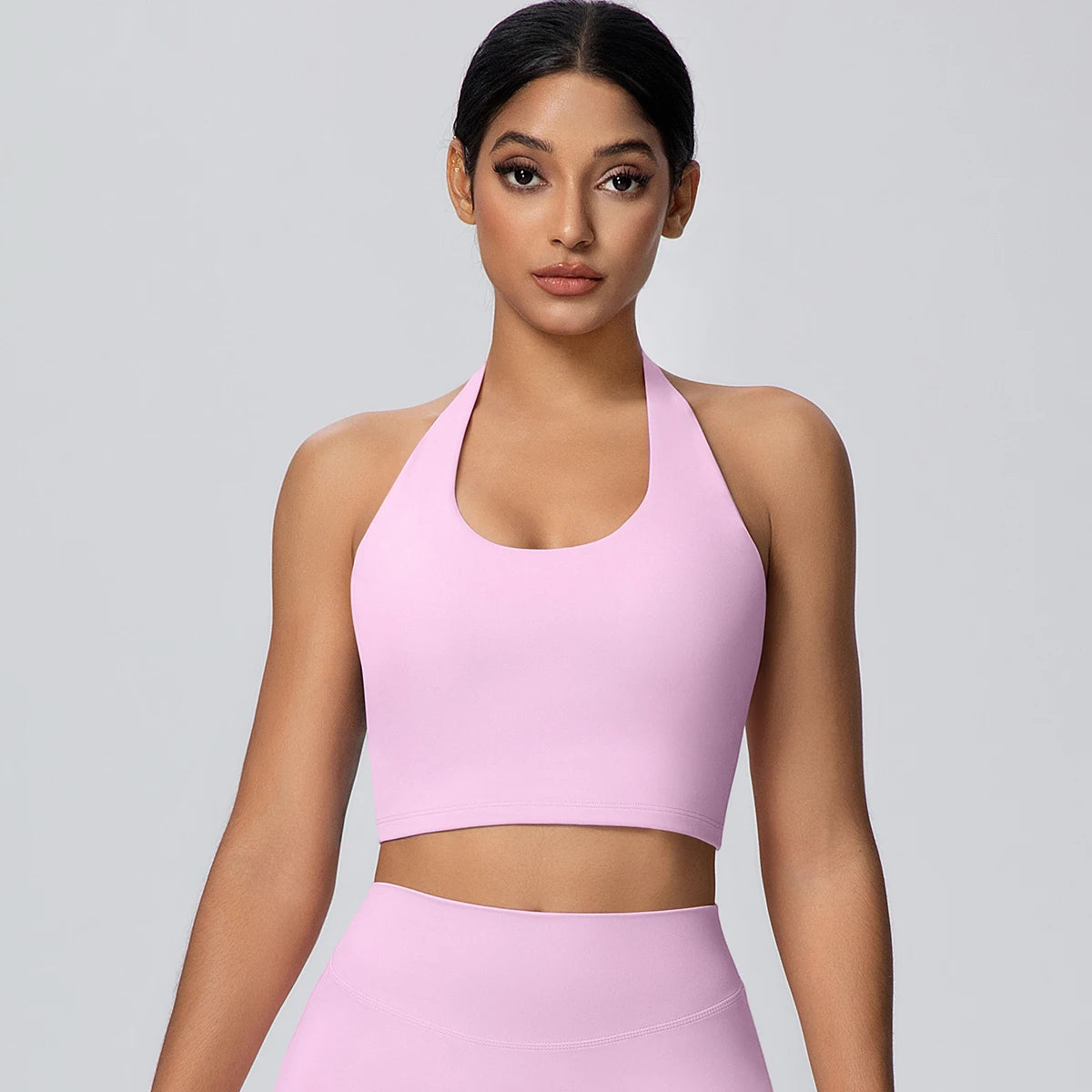 Woman Solid Color Sexy Neck Strap Bra Yoga Underwear With Chest Pad Backless Gather Shockproof Gym Workout Top Sports Yoga Bra
