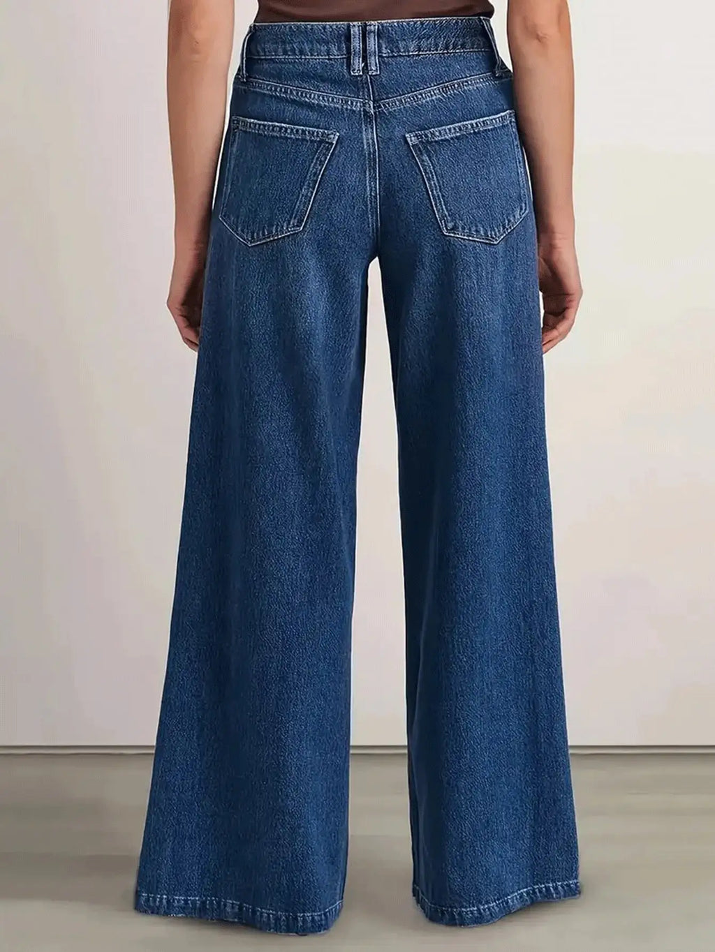 Women’s Wide-Leg Jeans – Deep Blue Garment-Washed Denim
