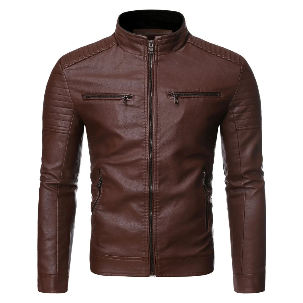 Men's Jacket Fashion Mens Vintage Leather Jackets Casual Men Faux Leather Motorcycle Jackets Biker Zipper Pockets Coats