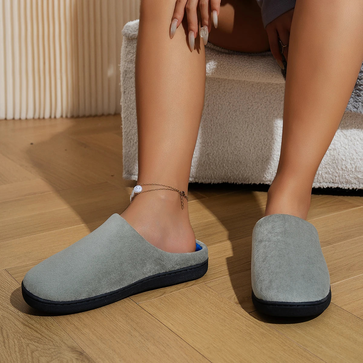 Women Home Slippers Contrasting Color Trendy Half-pack Slippers Suitable For Spring Autumn Winter Women Non-slip Cotton
