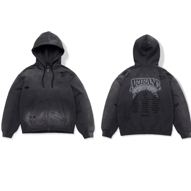 2026 Concert ARIRANG Style Europe Limited Zip-Up Hoodie GREEN WIND JACKET hooded cardigan zipper jacket ARMY unisex