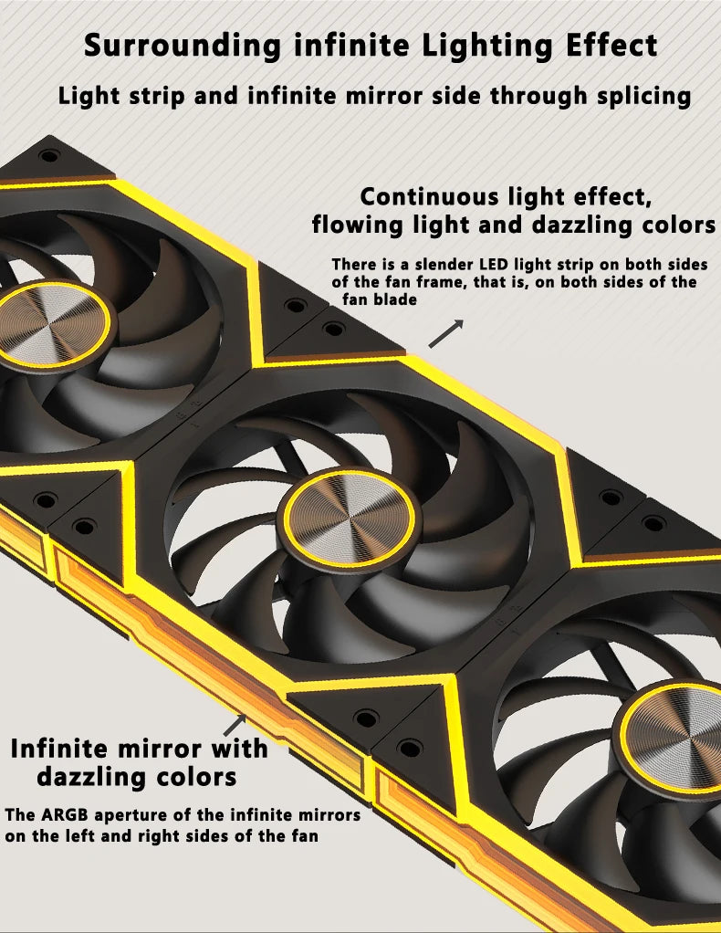 ICE Whale WX-1 Wire-Splicing PC Case Cooling Fan ARGB Mirror Cycle Light Effect 800-2000RPM PWM Water Cooling 360mm Cooler Fan