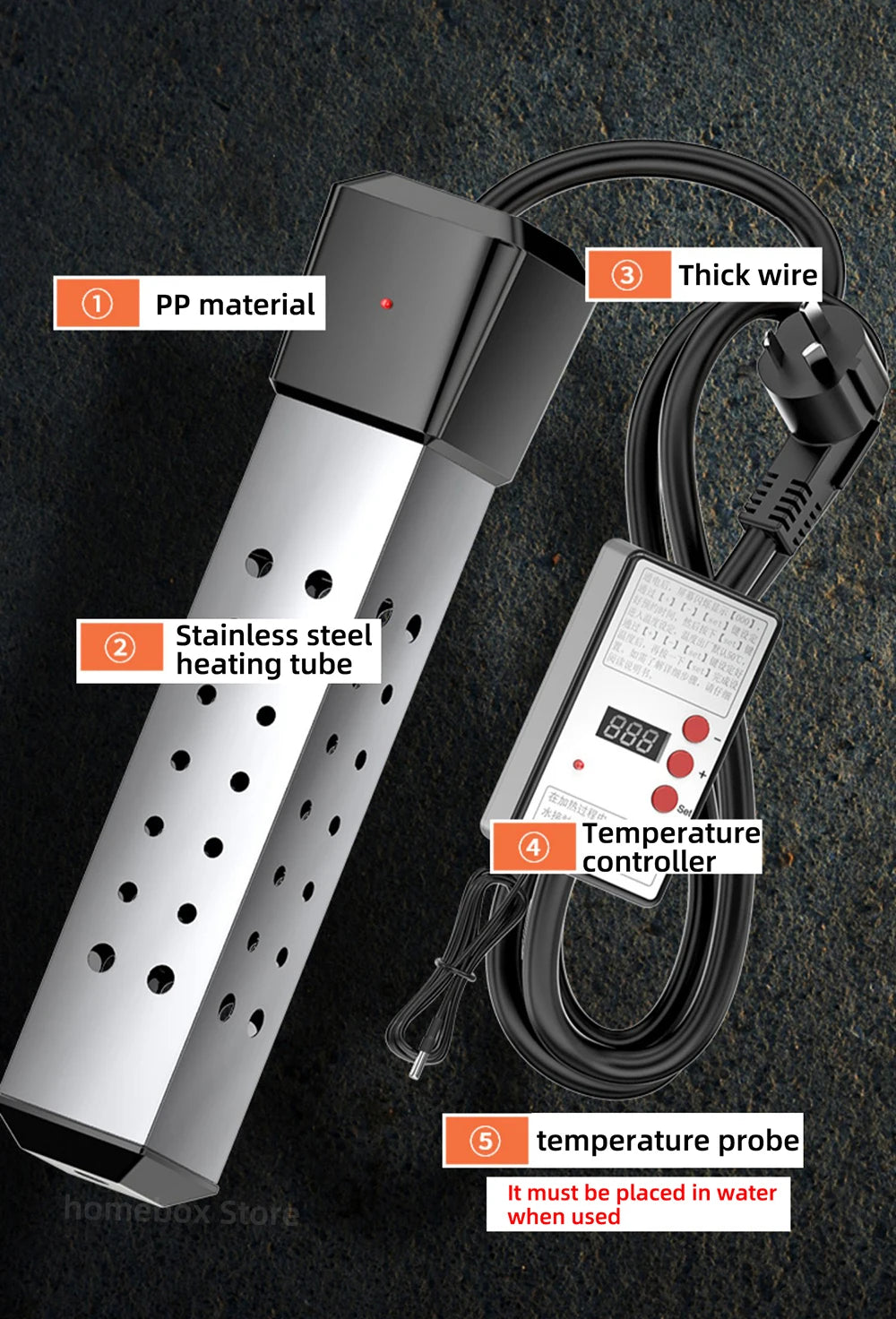 110V/220V 2000W Electric Heater Boiler Water Heating Elements Portable Immersion Thermostatic Heater for Bathroom Swimming Pool