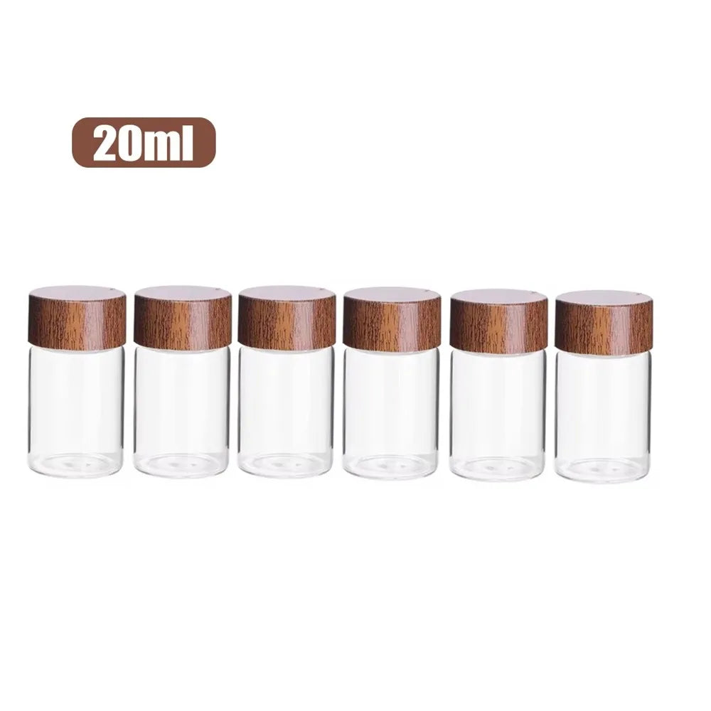 6PCS 10/20/30 ML Wooden Lid Mini Glass Bottles Food Grade Transparent Small Spice Jars Sealed Golden Bean Bottle