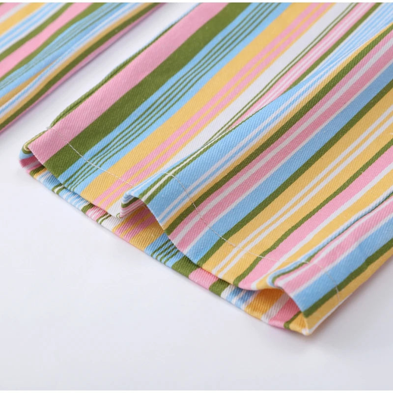 Street Fashion Stripe Women's Pants Zipper Button Pocket Wide Leg Multicolor Vertical Pants 2026 Spring Summer Lady Trousers